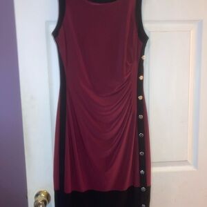 Lauren Ralph Lauren Red Black Ruched Midi Dress